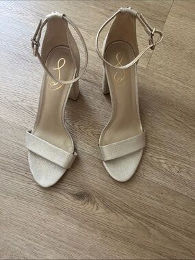 Sam Edelman Ankle-Strap Heeled Sandals - Neutral Beige Metallic